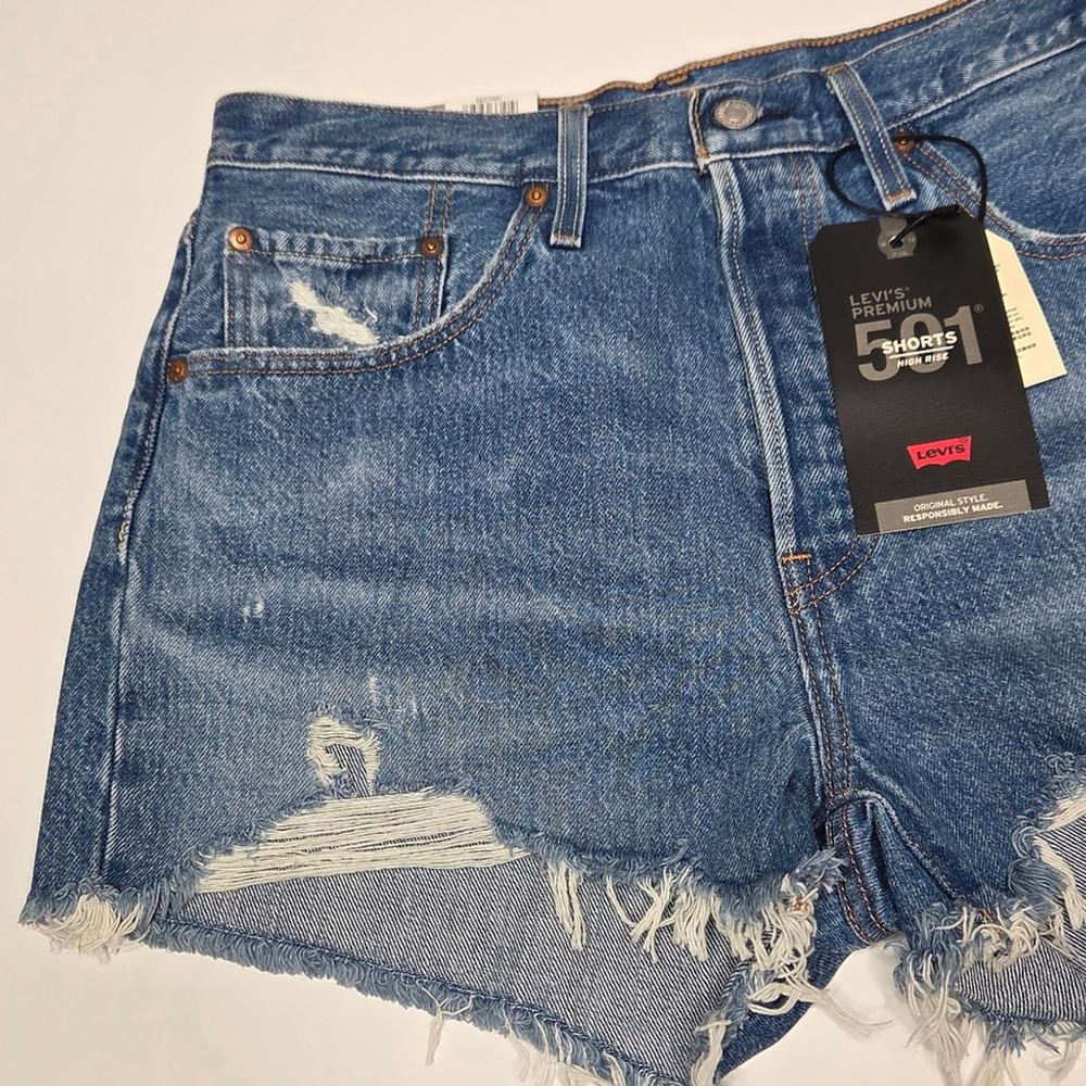 Levi's 501 Original Style Premium Denim High Rise Shorts Cut Off Women's Size 31 - Picture 4 of 16